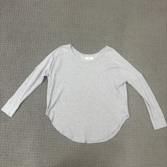 TNA Aritzia Shirt Small Cotton Blend Waffle Knit Scoop Neck Curved Hem Basic - Picture 1 of 10